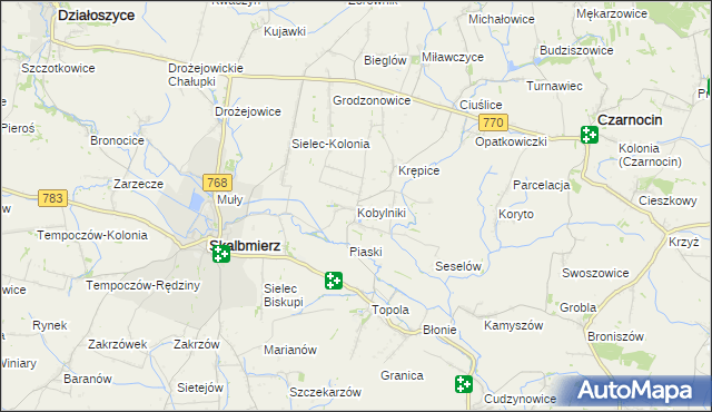 mapa Kobylniki gmina Skalbmierz, Kobylniki gmina Skalbmierz na mapie Targeo