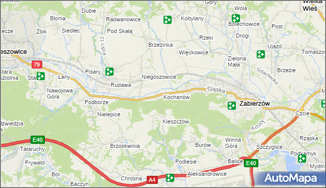 mapa Kochanów gmina Zabierzów, Kochanów gmina Zabierzów na mapie Targeo