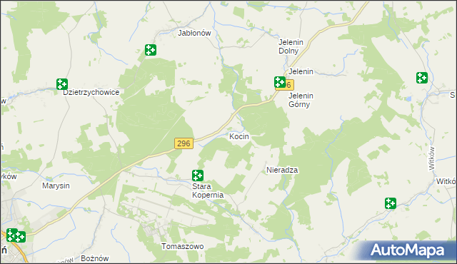 mapa Kocin gmina Żagań, Kocin gmina Żagań na mapie Targeo