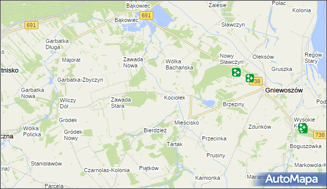 mapa Kociołek gmina Gniewoszów, Kociołek gmina Gniewoszów na mapie Targeo