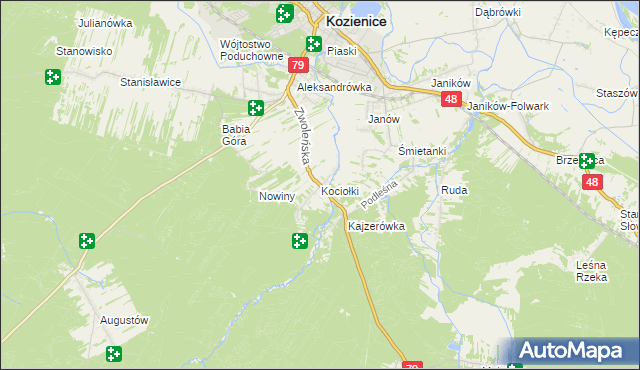 mapa Kociołki gmina Kozienice, Kociołki gmina Kozienice na mapie Targeo