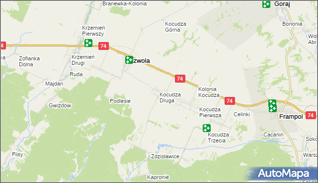 mapa Kocudza Druga, Kocudza Druga na mapie Targeo