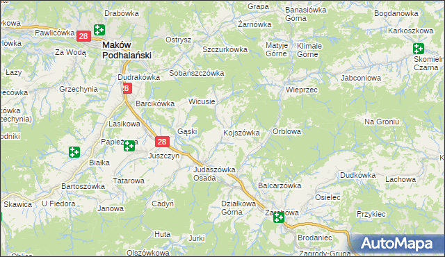 mapa Kojszówka, Kojszówka na mapie Targeo