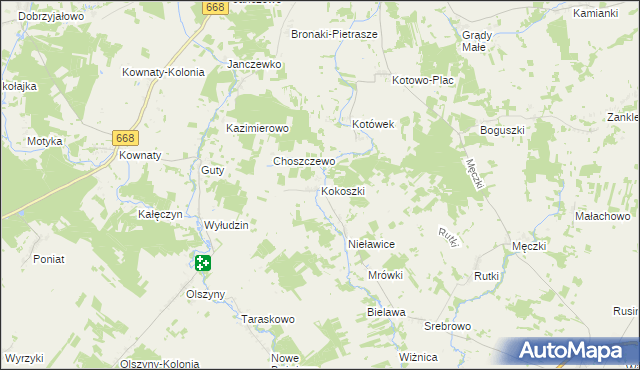 mapa Kokoszki gmina Wizna, Kokoszki gmina Wizna na mapie Targeo