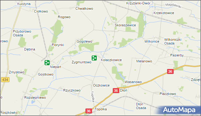 mapa Kołaczkowice gmina Miejska Górka, Kołaczkowice gmina Miejska Górka na mapie Targeo