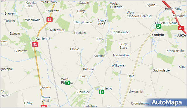 mapa Kołomia gmina Lubień Kujawski, Kołomia gmina Lubień Kujawski na mapie Targeo