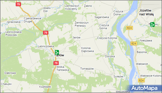 mapa Kolonia Dąbrówka gmina Tarłów, Kolonia Dąbrówka gmina Tarłów na mapie Targeo