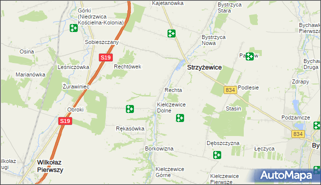 mapa Kolonia Kiełczewice Dolne, Kolonia Kiełczewice Dolne na mapie Targeo