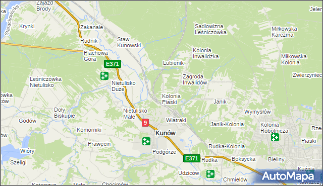 mapa Kolonia Piaski gmina Kunów, Kolonia Piaski gmina Kunów na mapie Targeo