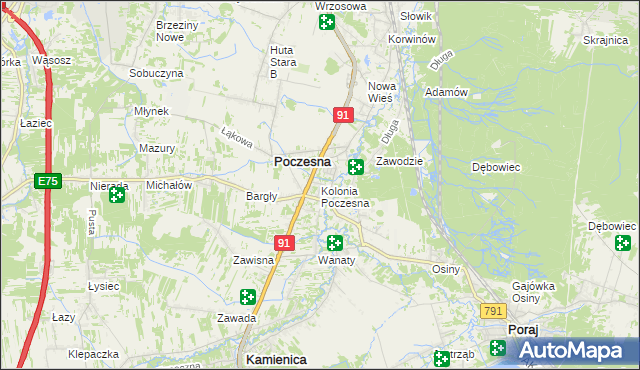 mapa Kolonia Poczesna, Kolonia Poczesna na mapie Targeo