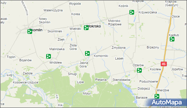 mapa Komorniki gmina Mokrsko, Komorniki gmina Mokrsko na mapie Targeo