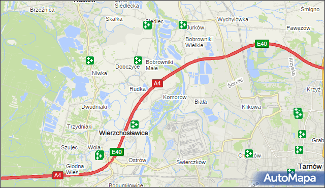 mapa Komorów gmina Wierzchosławice, Komorów gmina Wierzchosławice na mapie Targeo