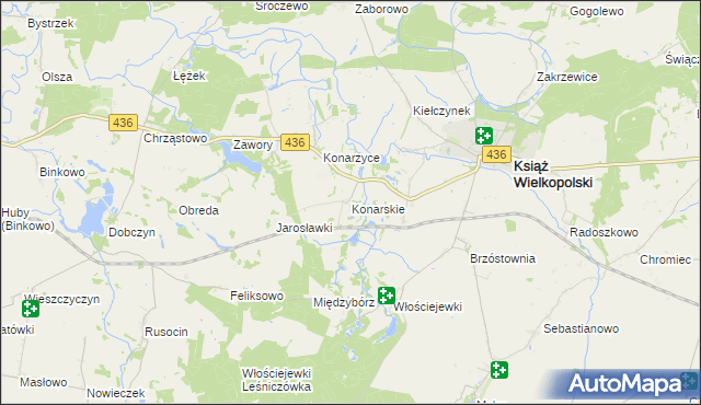 mapa Konarskie gmina Książ Wielkopolski, Konarskie gmina Książ Wielkopolski na mapie Targeo