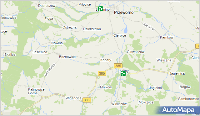 mapa Konary gmina Przeworno, Konary gmina Przeworno na mapie Targeo