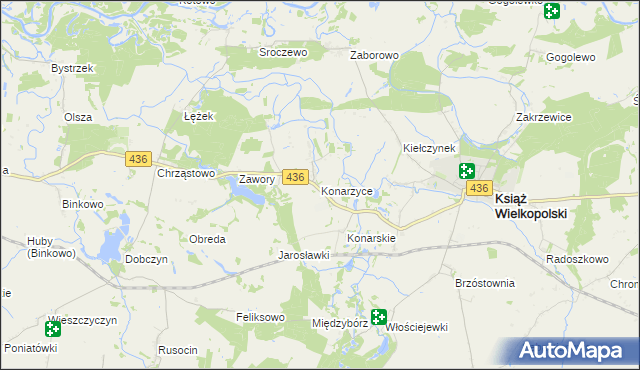 mapa Konarzyce gmina Książ Wielkopolski, Konarzyce gmina Książ Wielkopolski na mapie Targeo