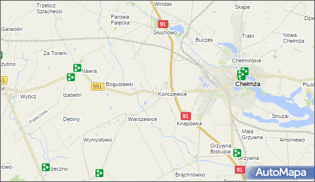 mapa Kończewice gmina Chełmża, Kończewice gmina Chełmża na mapie Targeo