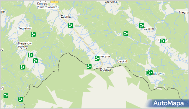 mapa Konieczna gmina Uście Gorlickie, Konieczna gmina Uście Gorlickie na mapie Targeo