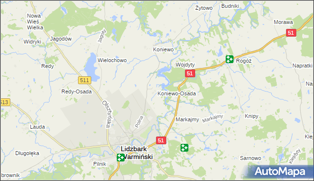 mapa Koniewo-Osada, Koniewo-Osada na mapie Targeo