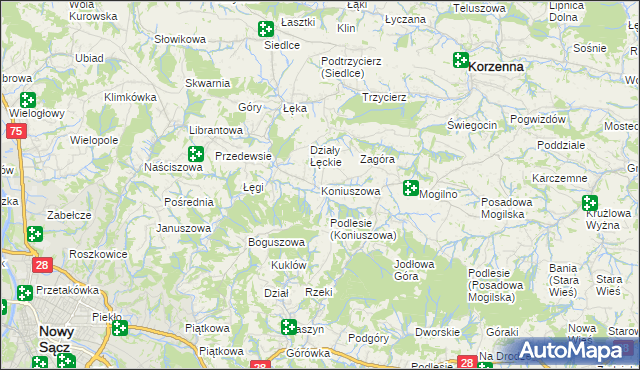 mapa Koniuszowa, Koniuszowa na mapie Targeo