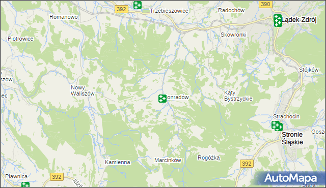 mapa Konradów gmina Lądek-Zdrój, Konradów gmina Lądek-Zdrój na mapie Targeo