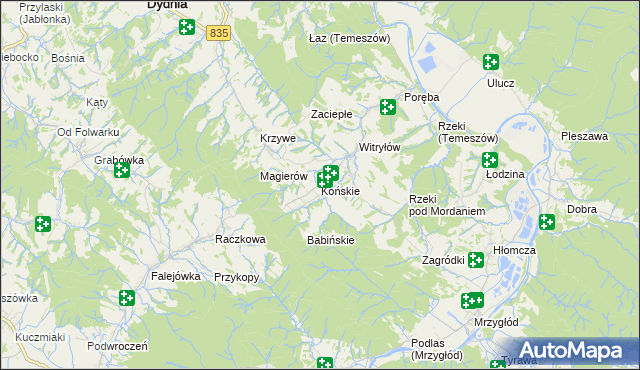 mapa Końskie gmina Dydnia, Końskie gmina Dydnia na mapie Targeo