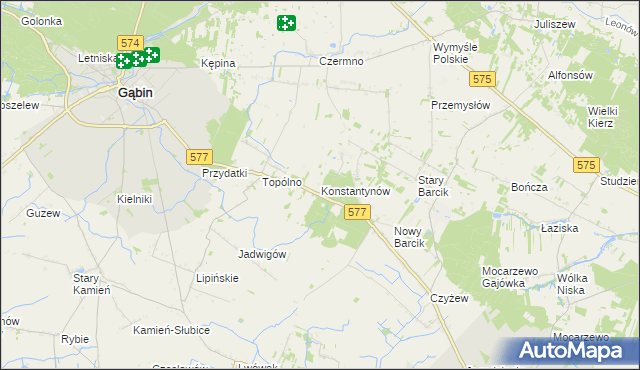 mapa Konstantynów gmina Gąbin, Konstantynów gmina Gąbin na mapie Targeo