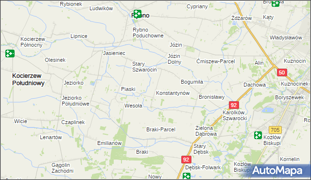 mapa Konstantynów gmina Rybno, Konstantynów gmina Rybno na mapie Targeo