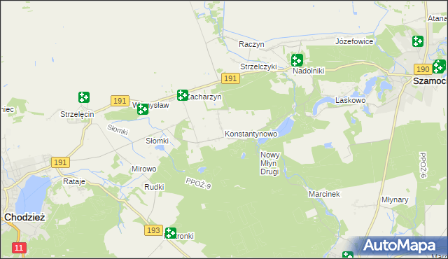 mapa Konstantynowo gmina Chodzież, Konstantynowo gmina Chodzież na mapie Targeo