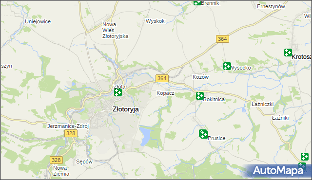 mapa Kopacz gmina Złotoryja, Kopacz gmina Złotoryja na mapie Targeo