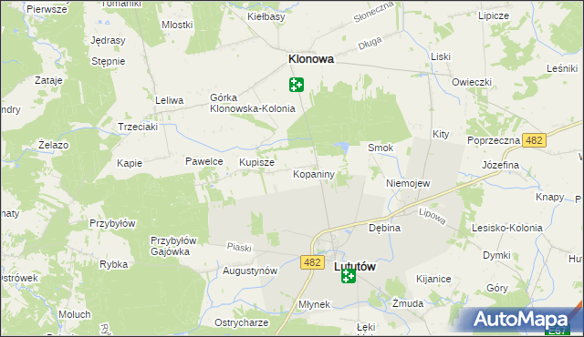 mapa Kopaniny gmina Lututów, Kopaniny gmina Lututów na mapie Targeo