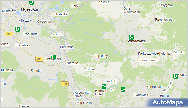 mapa Kopaniny gmina Włodowice, Kopaniny gmina Włodowice na mapie Targeo