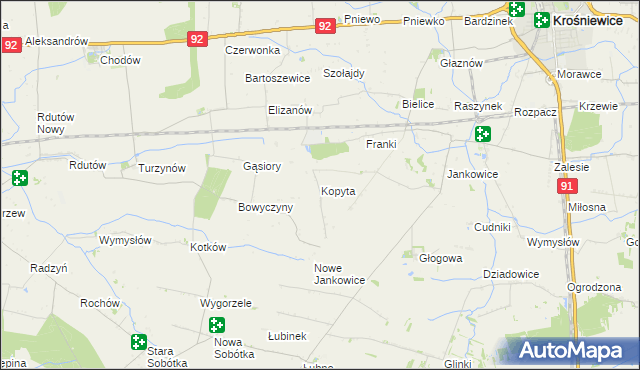 mapa Kopyta gmina Krośniewice, Kopyta gmina Krośniewice na mapie Targeo