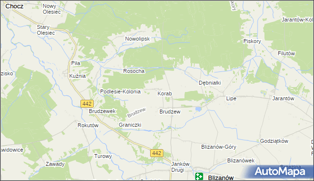 mapa Korab gmina Blizanów, Korab gmina Blizanów na mapie Targeo