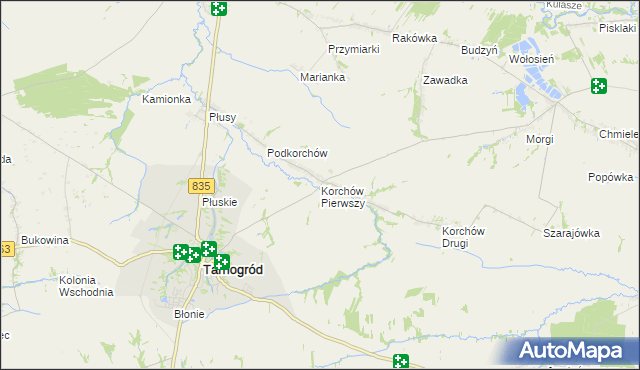 mapa Korchów Pierwszy, Korchów Pierwszy na mapie Targeo