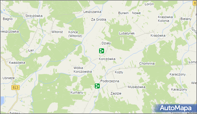 mapa Korczówka gmina Łomazy, Korczówka gmina Łomazy na mapie Targeo