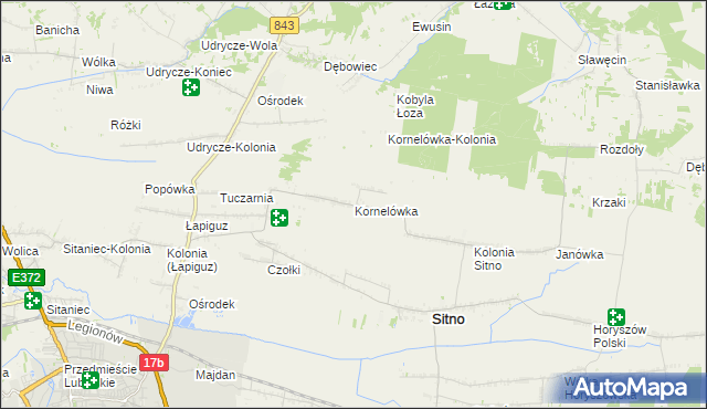 mapa Kornelówka gmina Sitno, Kornelówka gmina Sitno na mapie Targeo