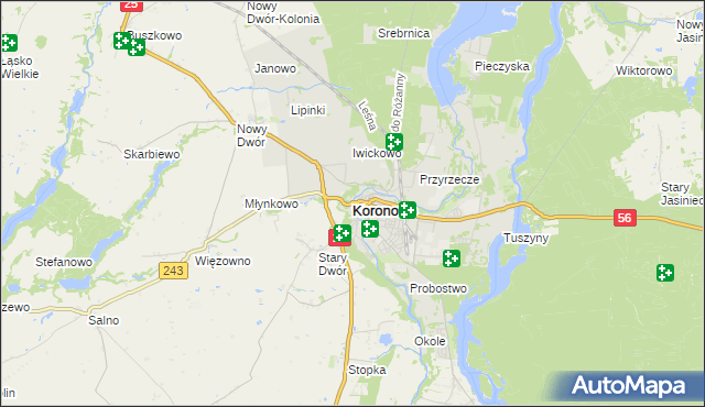 mapa Koronowo powiat bydgoski, Koronowo powiat bydgoski na mapie Targeo