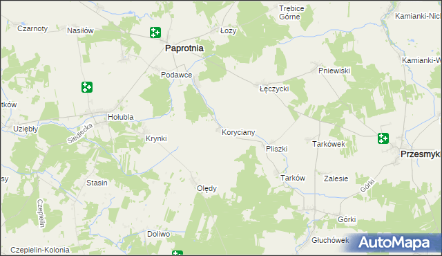 mapa Koryciany, Koryciany na mapie Targeo
