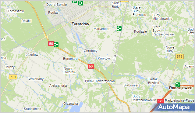 mapa Korytów gmina Radziejowice, Korytów gmina Radziejowice na mapie Targeo