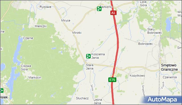 mapa Kościelna Jania, Kościelna Jania na mapie Targeo