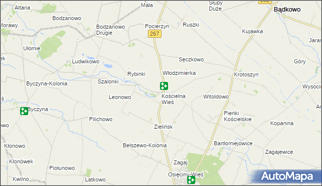 mapa Kościelna Wieś gmina Osięciny, Kościelna Wieś gmina Osięciny na mapie Targeo