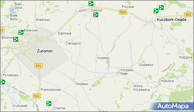 mapa Kosewo gmina Żuromin, Kosewo gmina Żuromin na mapie Targeo