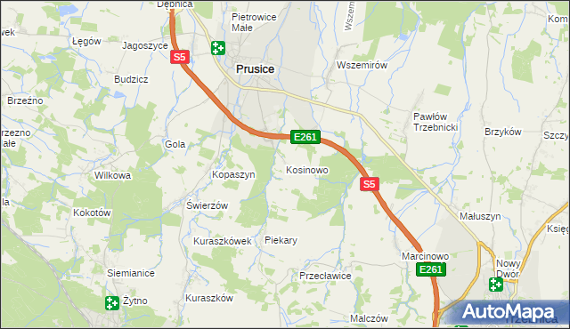 mapa Kosinowo gmina Prusice, Kosinowo gmina Prusice na mapie Targeo