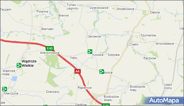 mapa Kosiska gmina Wądroże Wielkie, Kosiska gmina Wądroże Wielkie na mapie Targeo