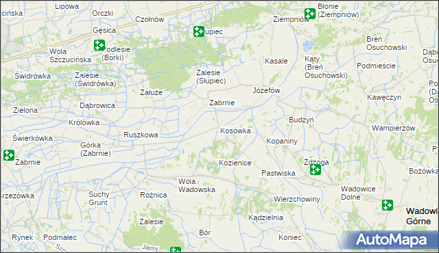 mapa Kosówka gmina Wadowice Górne, Kosówka gmina Wadowice Górne na mapie Targeo