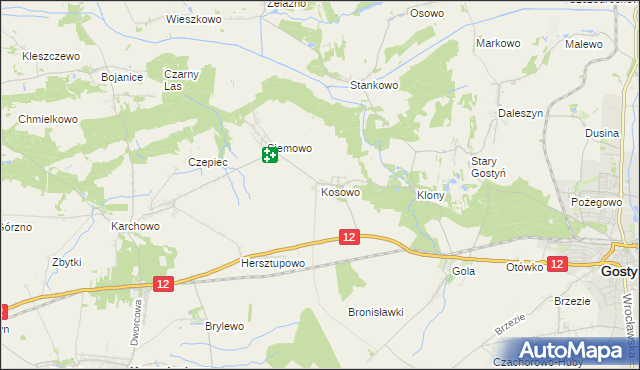 mapa Kosowo gmina Gostyń, Kosowo gmina Gostyń na mapie Targeo