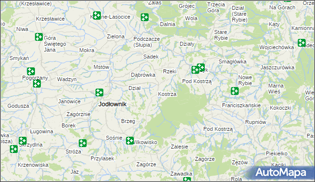 mapa Kostrza gmina Jodłownik, Kostrza gmina Jodłownik na mapie Targeo