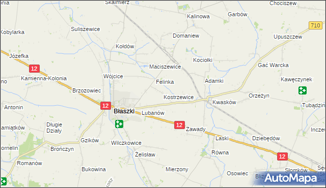 mapa Kostrzewice, Kostrzewice na mapie Targeo