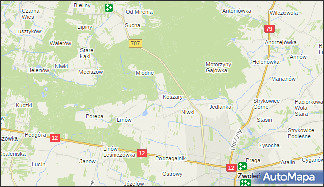 mapa Koszary gmina Zwoleń, Koszary gmina Zwoleń na mapie Targeo