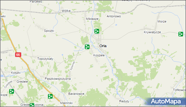 mapa Koszele, Koszele na mapie Targeo